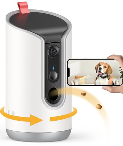 TKENPRO 2K Pet Camera Treat Dispenser, 360°View Dog Camera with Phone App, 5G&2.4G WiFi 2-Way Talk Pet Cam Indoor for Cats Remote Treat Tossing, Motion Alerts, Auto Tracking - color: White