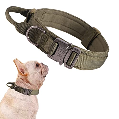 Tactical Dog Collar Adjustable Military Nylon Dog Collar with Control Handle and Heavy Duty Metal Buckle for Medium and Large Dogs (Green,S) - color: Green, size: Small (Pack of 1)