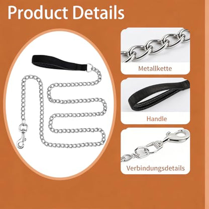 6ft Heavy Duty Metal Chain Leash, Standard Pet Leash chew Proof Dog Leash, Dog Chain for Yard, Chain leashes for Large Dogs