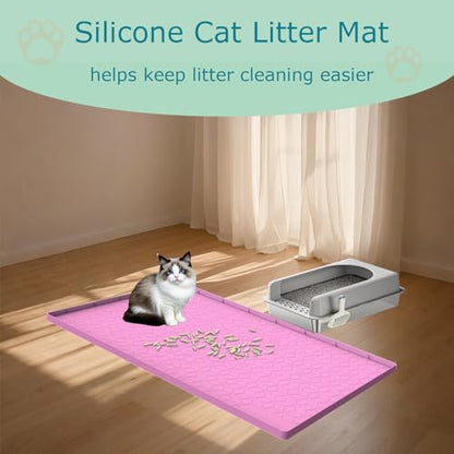 Cat Litter Mat, Silicone Large Cat Mat for Litter Box - 40x28 in, Waterproof & Non-Slip, Durable & Easy Clean, Pink - color: Pink, size: 40"L x 28"W
