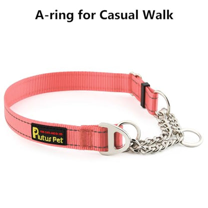 Plutus Pet Martingale Dog Collar with Stainless Steel Chain and Reflective Nylon, Adjustable No Pull Training Collar, for Small Medium, and Large Dogs, Pink, S - color: Pink, size: Small