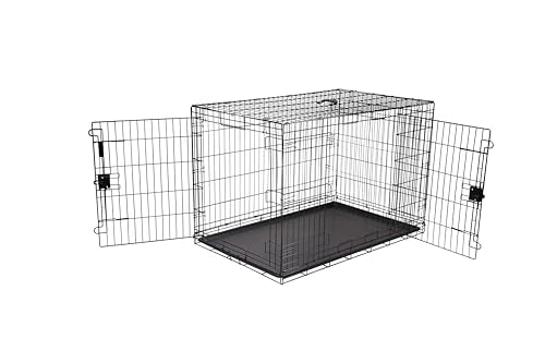 Amazon Basics Portable Metal Wire Dog Crate for Large Dogs, Double Door with Removable Tray, Divider Panel, Easy to Assemble, 48" x 30" x 32.5", Black - size: 48.0"L x 30.0"W x 32.5"H, style: Double Door w/ Divider