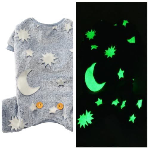 Plush Dog Pajamas Glow in The Dark Dog Jumpsuit 4 Legged Onesie for Small Medium Dog Cat, Grey Moon L - color: Grey Moon, size: Large