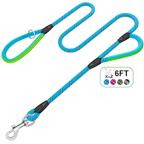 Dog Leash Heavy Duty 4/5/6ft XiaZ 2 Handles Dog Leashes for Medium Large Dogs 1/2 Inch 1000lb Strength Reflective PVC Waterproof-Handles Metal Hook Dual-Handle Rope Leash Nighttime Safety - color: BLue, size: 6FT (1/2")
