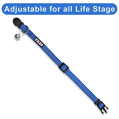 Pawtitas Reflective Blue Cat Collar with Safety Buckle and Removable Bell for Kitten and Cats - color: Reflective Blue