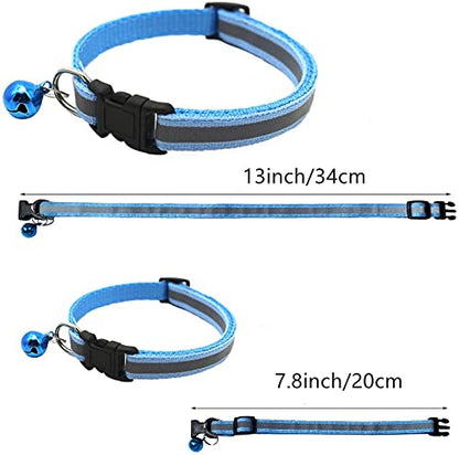 Cat Collar with Bell - 12pcs Mixed Colors Reflective Collars for Cats or Small Dogs, Soft Nylon, Neck 7.8" - 13"