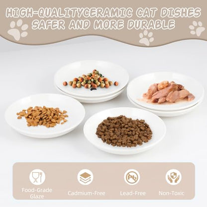 6 Pack Cat Food Bowl, Ceramic Cat Bowls, Anti Whisker Fatigue Cats Bowl Set,5.5 Inches Shallow Wide Kitten Plates for Food and Water (White-A) - color: White-A