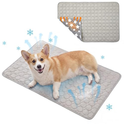 Novabright Dog Cooling Mat 35 x 23 Inches, Double-Sided Soft Pet Bed Mat, Dog Crate Pad, Summer Portable Cooling Blanket, All Season Use Machine Washable, for Dogs Cats Outdoor Indoor, Grey