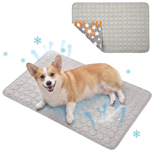Novabright Dog Cooling Mat 35 x 23 Inches, Double-Sided Soft Pet Bed Mat, Dog Crate Pad, Summer Portable Cooling Blanket, All Season Use Machine Washable, for Dogs Cats Outdoor Indoor, Grey