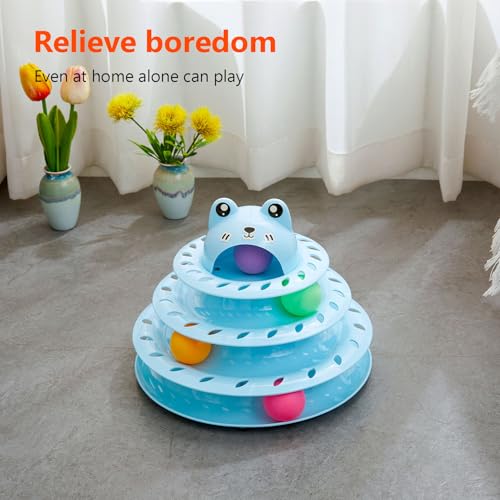 Cat Toys, 4-Level Turntable Ball Track Interactive Cat Toy for Indoor Cats, Self Play Fun Roller with Colorful Rotating Ball Puzzle Exercise Kitten Toys (Blue) - color: Blue