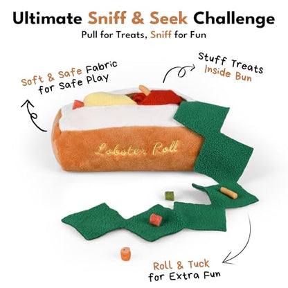 CHEWFFON Lobster Roll Snuffle Dog Toys, Interactive Dog Puzzle & Enrichment Toy for Boredom, Plush Food Toy with Crinkle Paper, Scent Work Foraging for Small Medium Dogs - style: Lobster Roll