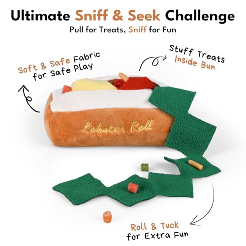 CHEWFFON Lobster Roll Snuffle Dog Toys, Interactive Dog Puzzle & Enrichment Toy for Boredom, Plush Food Toy with Crinkle Paper, Scent Work Foraging for Small Medium Dogs - style: Lobster Roll