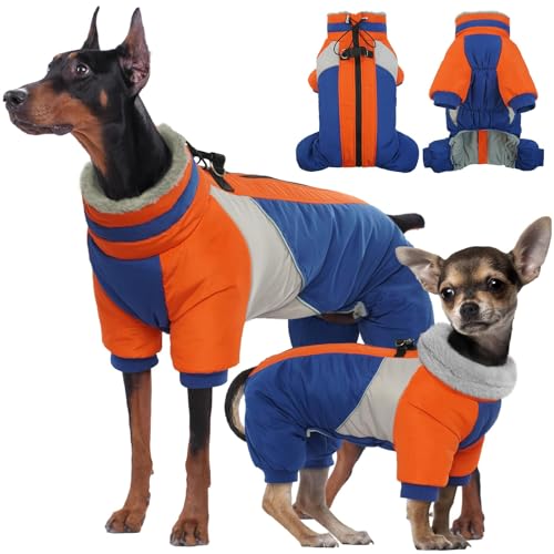 Kuoser Fullbody Dog Coat - Medium Dogs, Warm Winter Coat with Harness, Reflective, Blue L - color: Blue, size: L (PRIORITIZE BACK LENGTH: 16.9'')