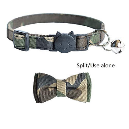 Cat Collar Breakaway with Bell and Bow Tie, Camouflage Design Adjustable Safety Kitty Kitten Collars(6.8''-10.8'') (Camouflage) - color: Camouflage