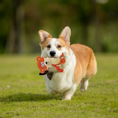 Cute Animals Interactive Squeaky Dog Toy with a Vocal Bladder, Crinkle Paper Stuffed Soft Cotton Chew Toy, Teething Rope Tug of War Pull Toy to Keep Them Busy for Puppy, Small Dogs - Orange Tiger - color: Orange Tiger