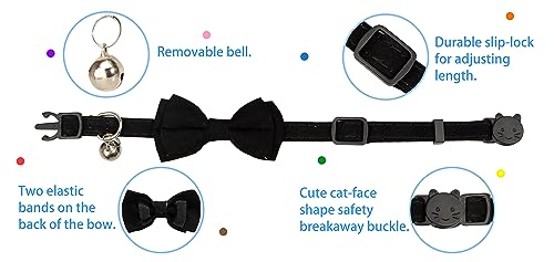 Cat Collar with Bow Tie Bell Breakaway Kitten Small Pet Safety Solid Wedding Basic Pure Color Suede Soft Adjustable [1pc] Black - color: [1pc] Black