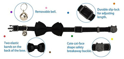 Cat Collar with Bow Tie Bell Breakaway Kitten Small Pet Safety Solid Wedding Basic Pure Color Suede Soft Adjustable [3pcs] Black & Cream & Red - color: [3pcs] Black & Cream & Red