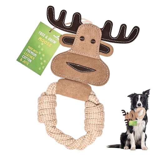 Cotton Rope Ring Dog Chew Toy for Small Dogs & Puppies - Durable Leather Dog Toy for Light Chewers - Natural & Perfect Puppy Toy for Chewing Exercise & Dental Health (Moose) - style: Cotton Rope Ring - Moose