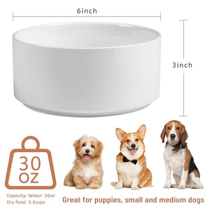 Non Slip Dog Bowls, Heavy Ceramic Dog Food and Water Bowl with Silicone Base, Pet Feeding Bowl for Puppies, Small and Medium Dogs (Glossy White, 6 Inches) - color: Glossy White, size: 6 Inches