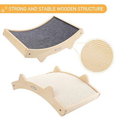 Double-Sided Sisal Cat Scratcher, Cat Scratchers for Indoor Cats with Natural Sisal + Carpet Cloth, Durable Solid Wooden Structure Scratch Pad, 16.5 x 10.8in