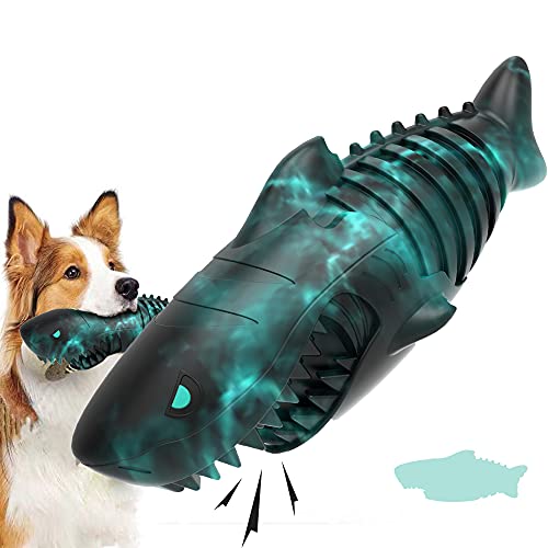 Dog Chew Toy for Aggressive Chewer Squeak Dog Toys for Medium Large Dogs,Dog Toothbrush 100% Natural Rubber Durable Toy with Unique Shark Design