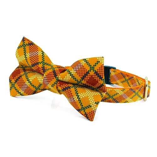 Ultra Joys Cat Collar with Bells - Breakaway for Cats, Boy & Girl Cat Collars Kitten Collar with Bell - Break Away Collar for Cats - Breakaway Cat Collar with Bowtie Orange Plaid Small - color: Plaid-Bowtie Collar, size: Small