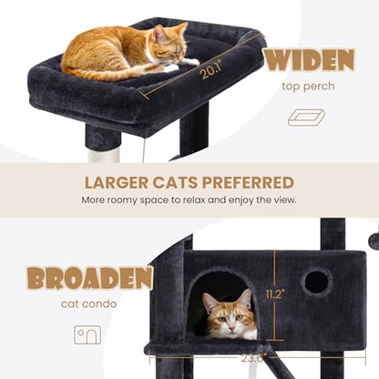 SHA CERLIN 81in Multi-Level Tall Cat Tree Tower for Indoor Kitties/Larger Cat Condo Furniture with Hammock/Cozy Pussycat Perches/Sisal Scratching Posts/Pet House/Wide Base/Dark Grey - color: Dark Grey