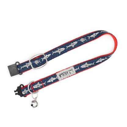 THE WORTHY DOG Jaws Cat Collar with Bell, Adjustable Nylon Safety Collar, Blue, One Size - color: Blue-Jaws