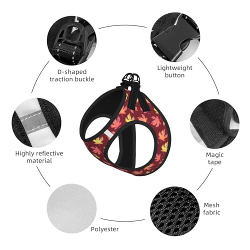 Maple Leaf Pattern Pet Harness Escape Proof Dog Harness Adjustable Mesh Padded Reflective Dog Vest Harness and Leash Set Small - color: Style 6, size: Small