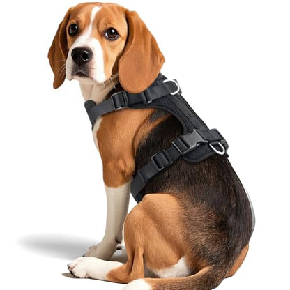 Dog Harness Medium Sized, Pet Vest with Front Clip, Adjustable Puppy Harness with 3 Fast Release Buckles[Easy to Put on & Take Off] (Black, S) - color: Black, size: S: Neck=14"-18.5"/Chest=13"-24"