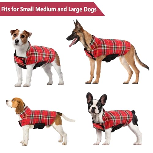 Kuoser Warm Dog Coat, Waterproof Dog Coats for X-Small Dogs, Adjustable Durable Doggie Winter Jacket Reversible Cozy Puppy Cold Weather Apparel from Small to Large Breed, Bright Red XS - color: Bright Red, size: X-Small (Pack of 1)