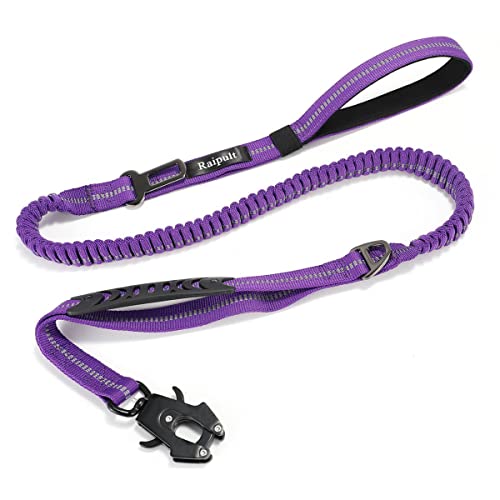 Raipult Tactical Dog Leash Heavy Duty, 4-6FT Shock Absorbing Bungee Leash with Quick Release Clip& 2 Handles, No Pull Waking Lead with Car Seatbelt for Medium Large Dogs that Pull,Purple - color: Purple