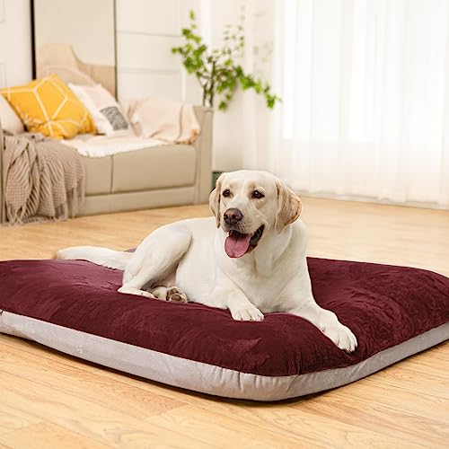 Super Soft Extra Large Dog Bed, 47 Inches Jumbo Orthopedic Foam Pet Beds with Anti Slip Bottom, Dog Sleeping Mattress with Removable and Washable Cover, Burgundy XL,47'' X 39'' X 3.7'' - color: Burgundy, size: 47.0"L x 39.0"W x 5.0"Th