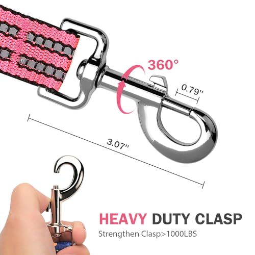 Hikiko 4 Foot Dog Leash with Two Handles Heavy Duty Double Handle Traffic Dog Leash Reflective Training Lead, Hot Pink - color: Hot Pink, size: 1 in x 4 ft
