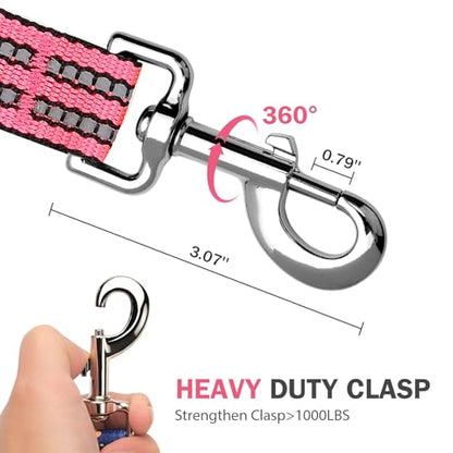 Hikiko 6 Foot Dog Leash with Two Handles Heavy Duty Double Handle Traffic Dog Leash Reflective Training Lead, Hot Pink - color: Hot Pink, size: 1 in x 6 ft