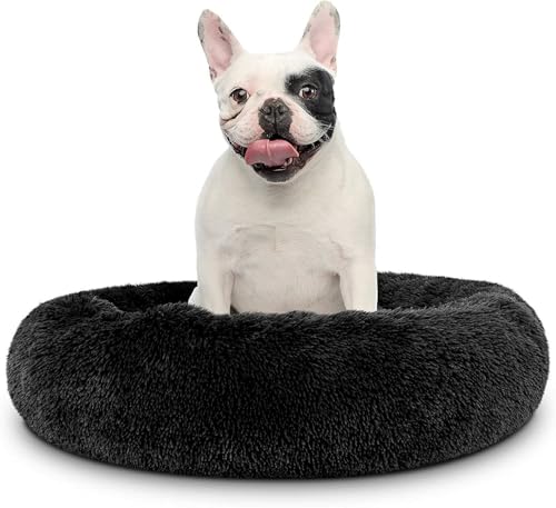 Cat Beds for Indoor Cats - Cat Bed Washable 24 inches, Dog Beds for Small Medium Dogs, Anti Anxiety Round Fluffy Plush Faux Fur Cat Bed, Thick Bottom (Dark, Large 24" L x 24" W) - color: Dark, size: Large 24"L x 24"W