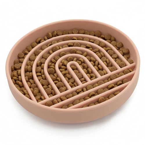 Should We Go? Slow Feeder for Dogs & Puppies, The Slowdown Bowl Silicone Slow Eating, Modern Lick Mat Design, Reduces Gulping, Fits 2 Cups, 7.5” Across x 1.5” Tall, Mealtime Challenge, Medium-Blush - color: Blush - Rainbow Design, size: Medium (7.5” Acros
