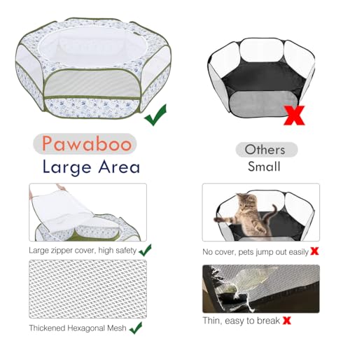 Pawaboo Small Animals Playpen, Waterproof Small Pet Cage Tent with Zippered Cover, Portable Outdoor Yard Fence with 3 Metal Rod for Chick/Kitten/Puppy/Guinea Pig/Rabbits/Hamster, Blue + White Flower - color: T-Blue + White Flower