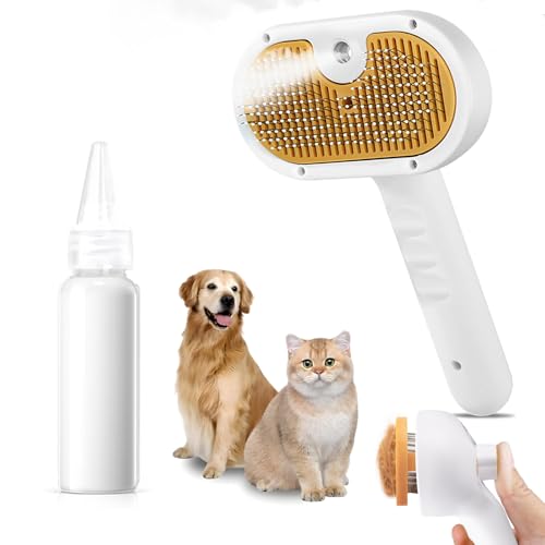 Pet Steam Brush for Dog & Cat – 3-in-1 Spray Hair Removal Comb for Shedding & Grooming, Softens Fur & Reduces Static – Water Brush for Long & Short Coats, Bath-Hating Pets, Includes Waterless Shampoo - size: 7.8″-20ML