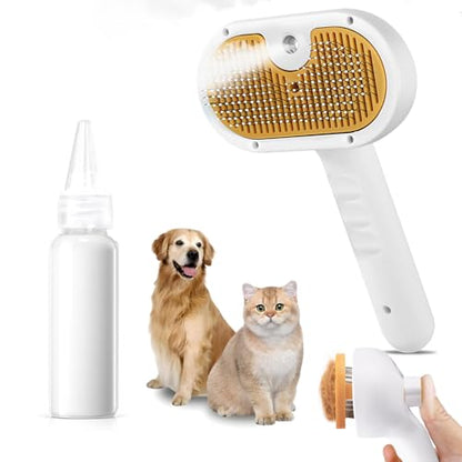 Pet Steam Brush for Dog & Cat – 3-in-1 Spray Hair Removal Comb for Shedding & Grooming, Softens Fur & Reduces Static – Water Brush for Long & Short Coats, Bath-Hating Pets, Includes Waterless Shampoo - size: 7.8″-20ML