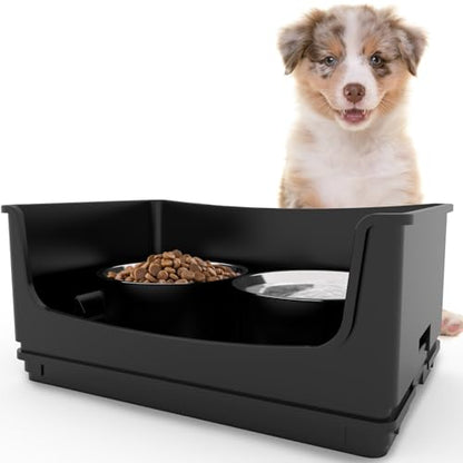 Elevated Dog Bowl Stand Set,Quiet Eating Mess Proof Raised Dog Bowls 2 Stainless Steel Food Bowls,Splash Water Collection Non-Slip Small Cat Feeding Table - color: Black, size: Small