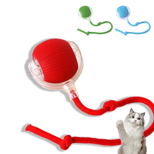 Interactive Pet Toys Balls,Toys for Indoor Kittens,Quick Scrolling in The Room,Three Modes,Type-C Charging for Long Battery Life,Suitable for Bored Indoor Kittens/Dogs (Red) - color: Red
