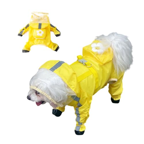 Dog Raincoat with Boots,Waterproof Dog Raincoats with Hood for Small Medium Large Dogs,Raincoat with Reflective Strap, Lightweight Rain Jacket with Leash Hole (Yellow Flower, XX-Large) - color: Yellow Flower, size: XXL (14-17lb)