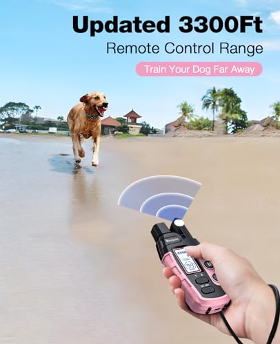 Bousnic Dog Shock Collar - 3300Ft Dog Training Collar with Remote for 5-120lbs Small Medium Large Dogs Rechargeable Waterproof e Collar with Beep (1-8), Vibration(1-16), Safe Shock(1-99) (LightPink) - color: Pink