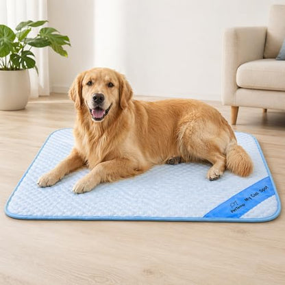Pet Cooling Mat for Dogs & Cats – Ice-Silk Breathable Washable Foldable Cooling Blanket, Durable Portable Non-Slip Dog Bed for Crate, Kennel, Car & Outdoor Use, Blue 39.4 x 27.6in Large - size: Large