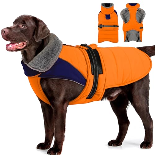 MIGOHI Snowproof Dog Coat - Thick Fleece Dog Jacket with Adjustable Collar, Keep Warm Winter Coat for Medium Dogs Cold Weather Walking Playing,Australian Shepherd,XL,Orange - color: Orange, size: X-Large