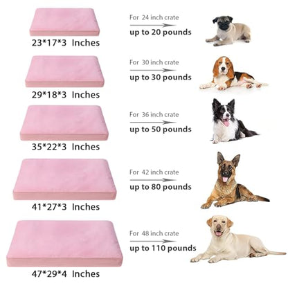 Dog Crate Bed Waterproof Deluxe Plush Dog Beds with Removable Washable Cover Anti-Slip Bottom Pet Sleeping Mattress for Large, Medium, Jumbo, Small Dogs, 29 x 18 inch, Pink - color: Pink, size: 29.0"L x 18.0"W x 3.0"Th