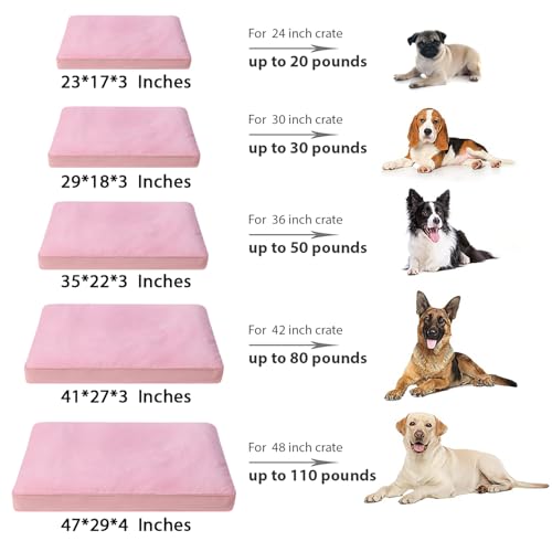 Dog Crate Bed Waterproof Deluxe Plush Dog Beds with Removable Washable Cover Anti-Slip Bottom Pet Sleeping Mattress for Large, Medium, Jumbo, Small Dogs, 41 x 27 inch, Pink - color: Pink, size: 41.0"L x 27.0"W x 3.0"Th