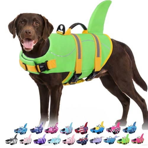 Dog Life Jacket - Shark Life Vest for Swimming Boating - Reflective Lifejacket Swimsuit for Small Medium Large Dogs - High Buoyancy Lifesaver Preserver with Rescue Handle, Green Shark XS - color: Green Shark, size: X-Small