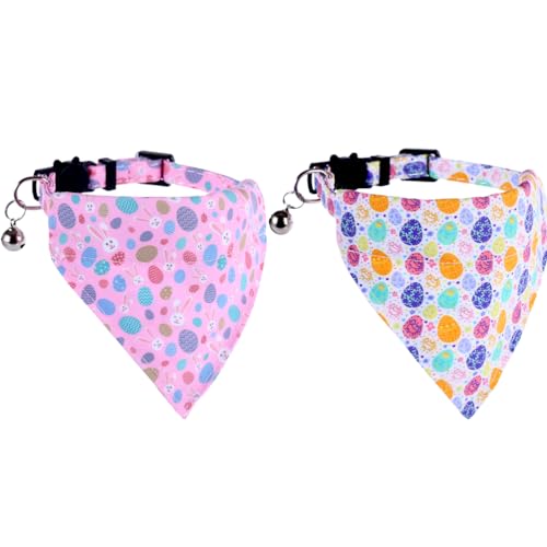 Easter Cat Collar Breakaway with Bandana and Bell for Kitty Adjustable Safety Easter Egg Bunny - color: Easter-bandana-2